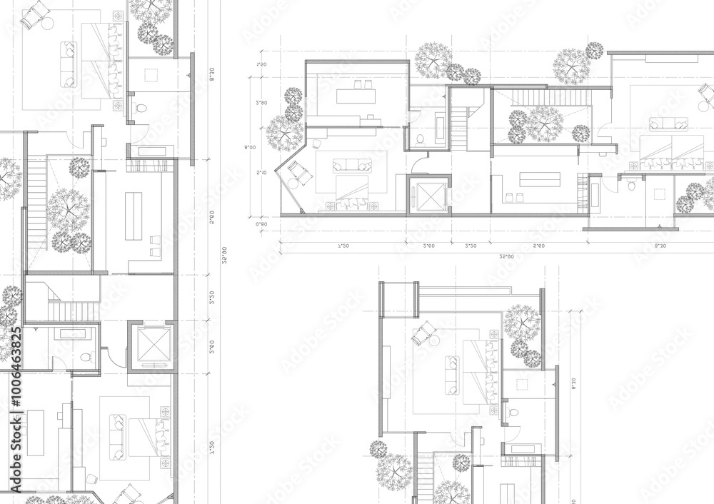 Floor plan designed building on the drawing. Floor plan designed building on the drawing.