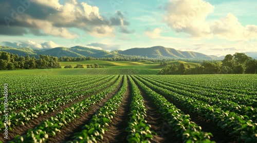 Green Field with Mountains in the Distance.