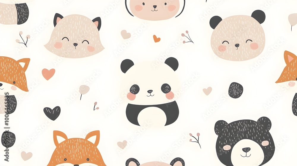 Fototapeta premium Adorable Hand-Drawn Baby Animals Forming a Cute and Whimsical Pattern