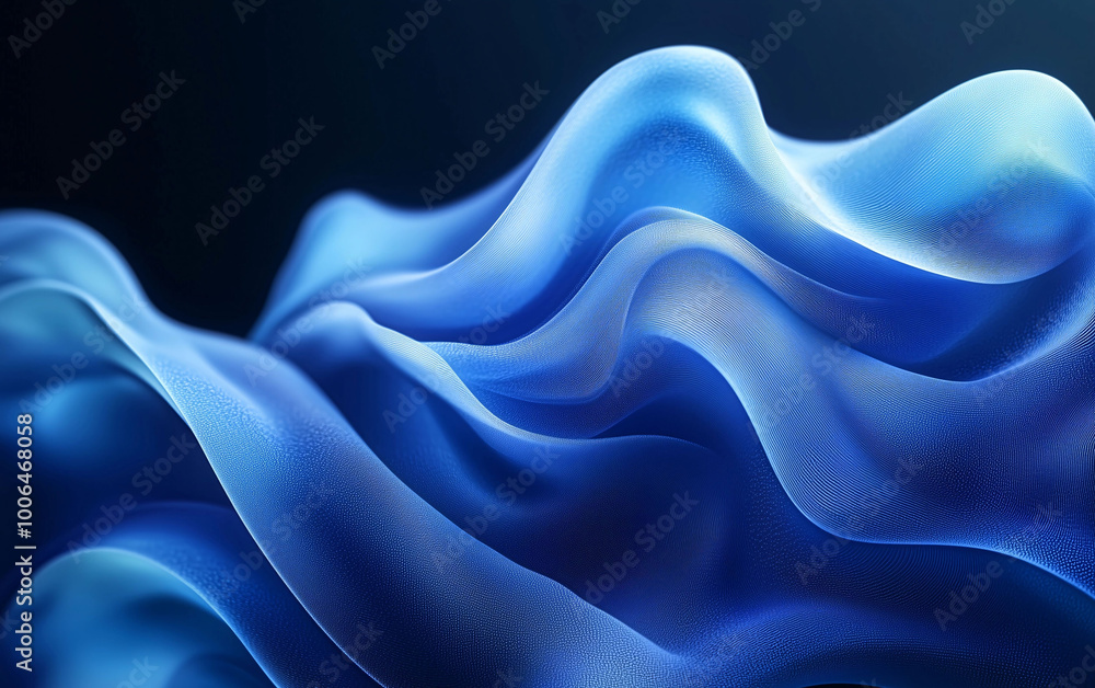 Abstract Blue Shape with Fluid Curves and Volumetric Lighting on Dark Background in Monochromatic Green Palette. High-Resolution, Sharp Focus Studio Design. Abstract Blue Shape with Fluid Curves and Volumetric Lighting on Dark Background in Monochromatic Green Palette. High-Resolution, Sharp Focus Studio Design.