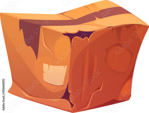 Damaged and crumpled cardboard box used for shipping and delivery. Broken and crushed cargo packaging, ripped parcel symbolizing careless handling or delivery mishaps, poor handling or shipping issues