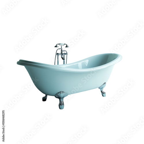 Classic White Bathtub with Chrome Faucet Isolated on a Transparent Background