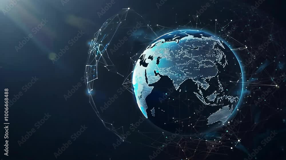 Digital Rotating Globe with Network Connections in Dark Space Digital Rotating Globe with Network Connections in Dark Space