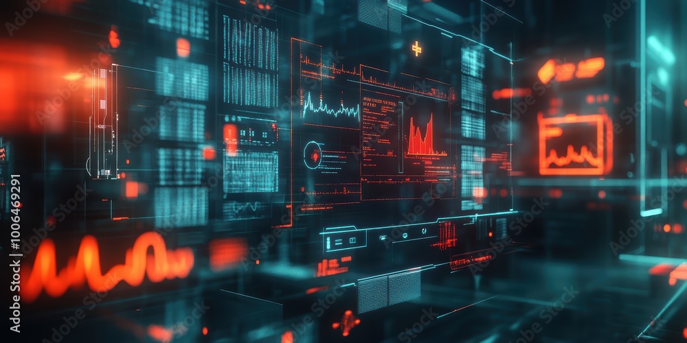 Modern Digital Abstract 3D Background with Glowing Healthcare Icons and Virtual Patient Holograms Modern Digital Abstract 3D Background with Glowing Healthcare Icons and Virtual Patient Holograms