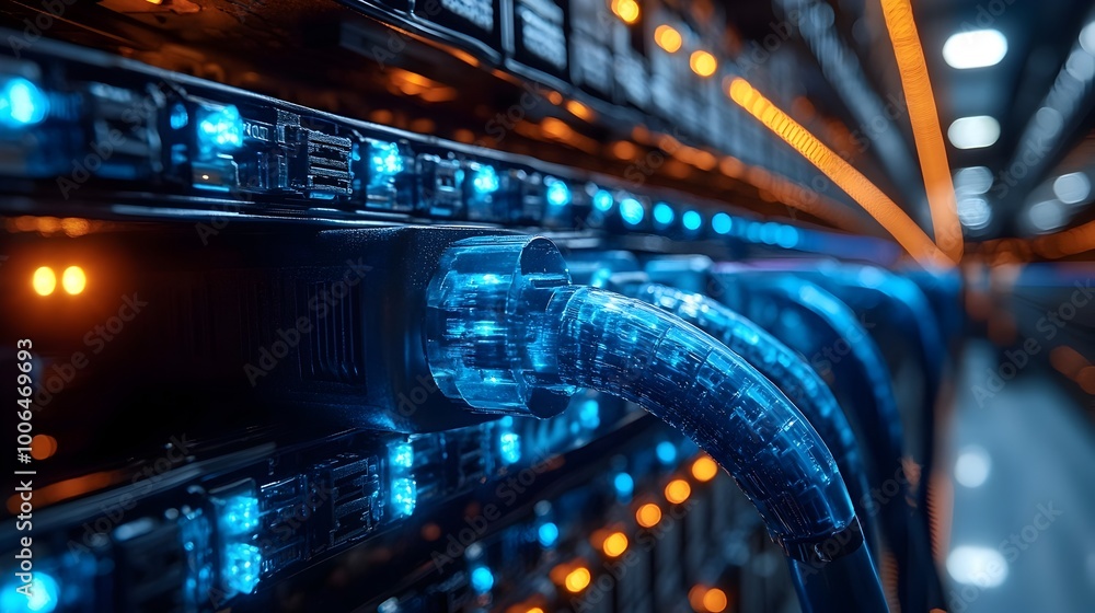 Futuristic Digital Circuit Datacenter with Illuminated Servers and Motherboards Futuristic Digital Circuit Datacenter with Illuminated Servers and Motherboards