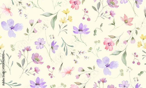 Seamless watercolor pattern. Hand drawn illustration isolated on pastel background. Vector EPS.