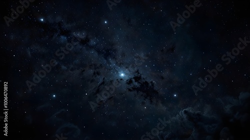 Peaceful Night Sky with Dazzling Stars and Faint Clouds Over a Quiet Forest