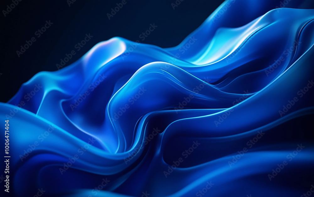 Fototapeta premium Abstract Blue Shape with Fluid Curves and Volumetric Lighting on Dark Background in Monochromatic Green Palette. High-Resolution, Sharp Focus Studio Design.