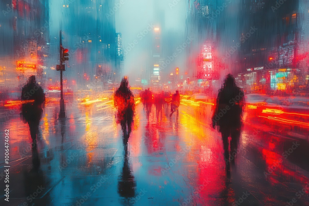 blurred city street scene with people crossing at a traffic light capturing the hustle and bustle of urban life enhanced by a touch of ai generative art style blurred city street scene with people crossing at a traffic light capturing the hustle and bustle of urban life enhanced by a touch of ai generative art style