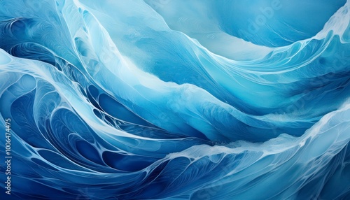 abstract background that mimics the fluid patterns of marble, using deep oceanic blues and frothy whites.