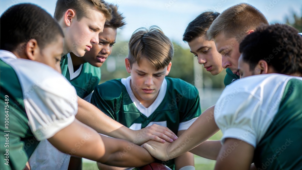 Naklejka premium Teenage Boy Soccer Team in Huddle