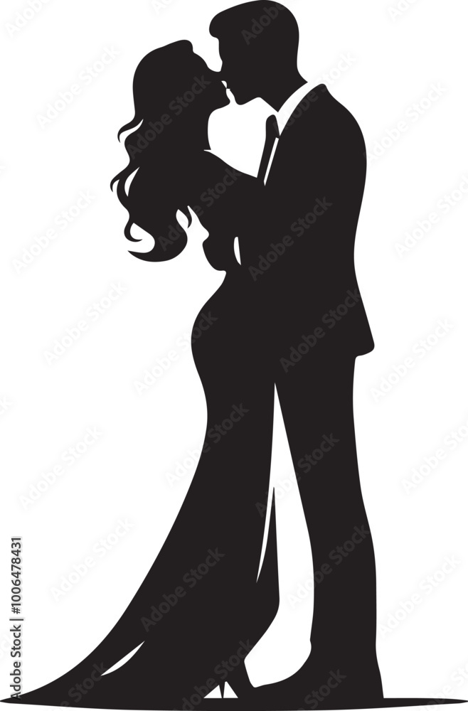Black couple kissing silhouette vector black and white full body Stock ...
