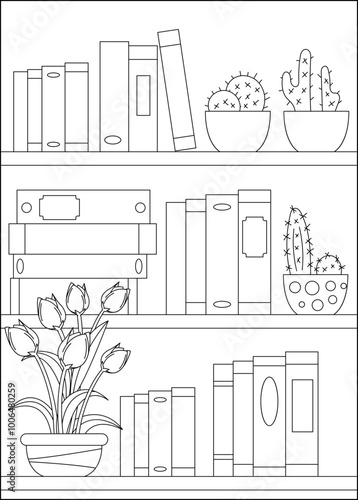 tulip bookshelf minimal style coloring book page
