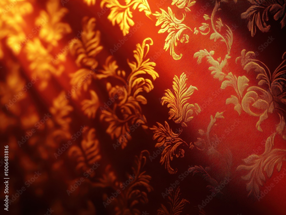 Elegant golden floral pattern on a rich red background, perfect for backgrounds or artistic projects. Elegant golden floral pattern on a rich red background, perfect for backgrounds or artistic projects.
