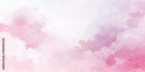 Abstract pink and purple watercolor background with white clouds.