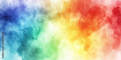 Abstract watercolor background with blue, green, yellow, orange and red colors.