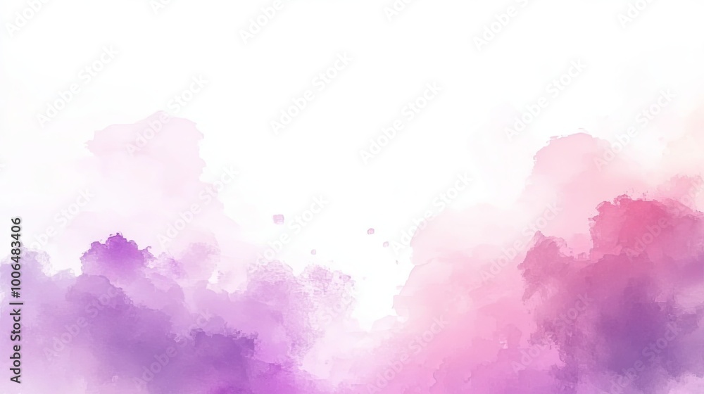 Abstract watercolor background with pink and purple clouds on a white background. Abstract watercolor background with pink and purple clouds on a white background.