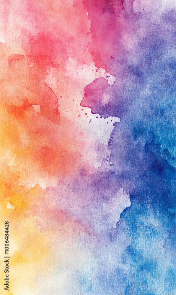 Obraz premium Abstract watercolor background with vibrant colors transitioning from yellow to red to blue.