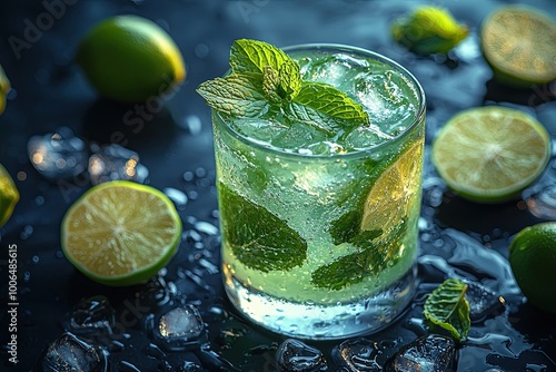 Wallpaper Mural Mojito cocktail with lime, mint and ice on dark background Torontodigital.ca