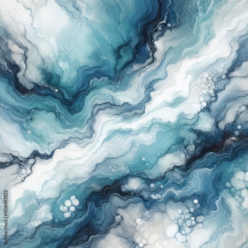 abstract background that mimics the fluid patterns of marble, using deep oceanic blues and frothy whites.