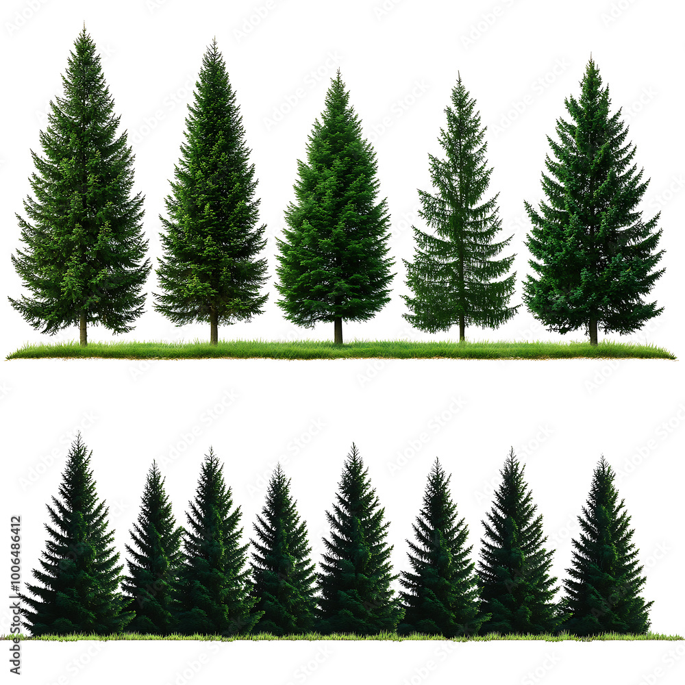 Obraz premium Pine trees set isolated on white background 