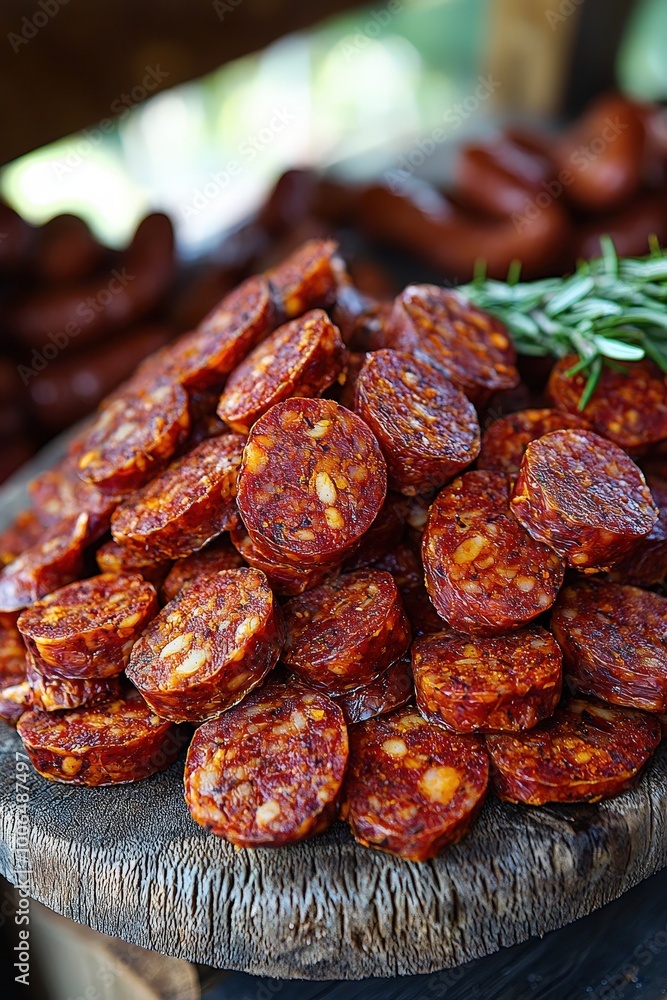 Chorizo: Cured pork sausage with paprika, a staple in Spain. Chorizo: Cured pork sausage with paprika, a staple in Spain.