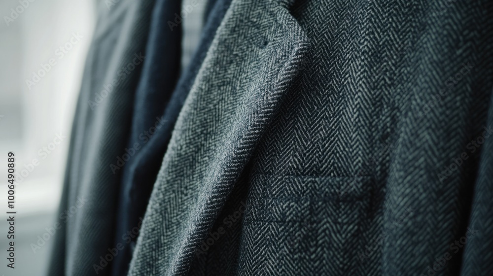 Fototapeta premium A close-up of a men's casual jacket in textured fabric, highlighting quality and modern design against a bright white backdrop