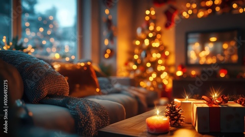 Wallpaper Mural Holiday gift exchange in a cozy living room, vibrant lights, soft lighting, joyful atmosphere, photo-realistic Torontodigital.ca