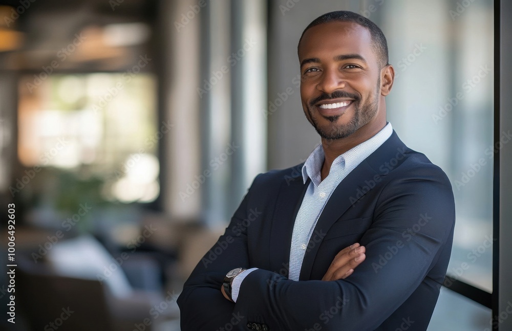Confident Business Professional Smiling in a Modern Office Setting Confident Business Professional Smiling in a Modern Office Setting