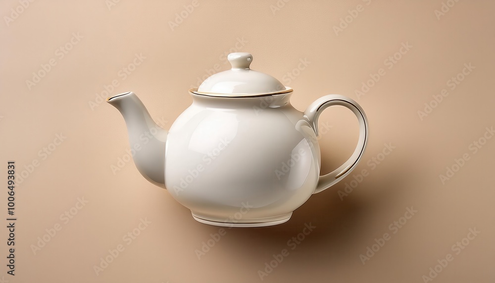 Elegant White Ceramic Teapot with Subtle Ribbed Design on a Soft Beige Background, Featuring a Smooth, Glossy Finish and Curved Handle, Ideal for Modern Kitchen or Tea Set Presentations Elegant White Ceramic Teapot with Subtle Ribbed Design on a Soft Beige Background, Featuring a Smooth, Glossy Finish and Curved Handle, Ideal for Modern Kitchen or Tea Set Presentations