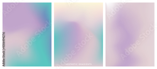Winter season purple, turquoise pastel colored vertical vector banner. Aesthetic sky set. Blurred sky gradient background. Simple soft light backdrop. Gradient template design for poster, social post