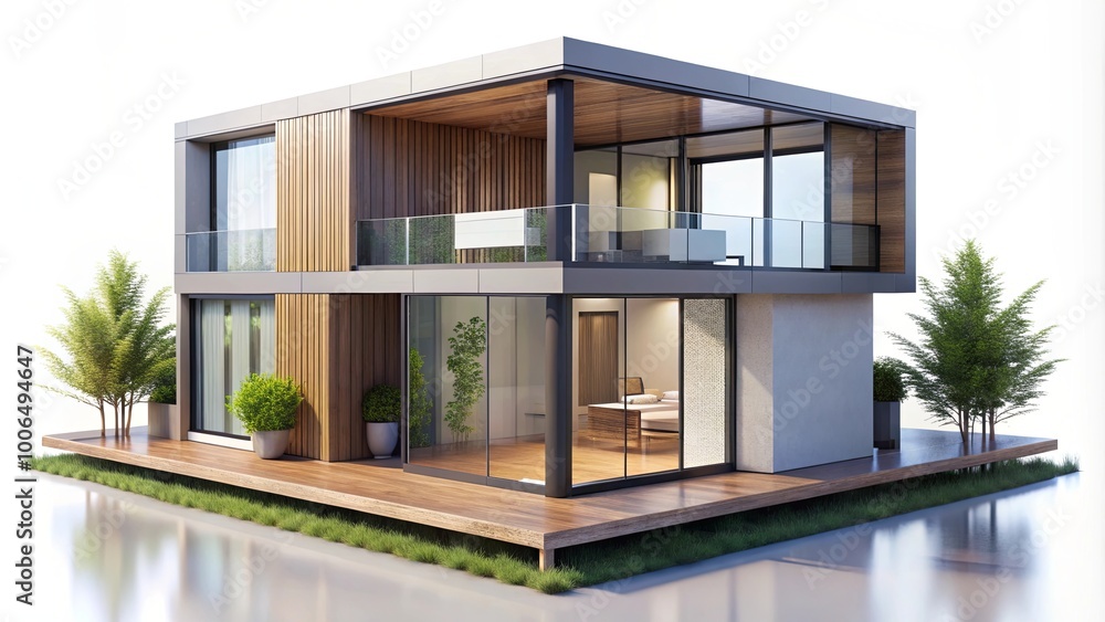Modern Simple Box House Model with Large Windows Modern Simple Box House Model with Large Windows