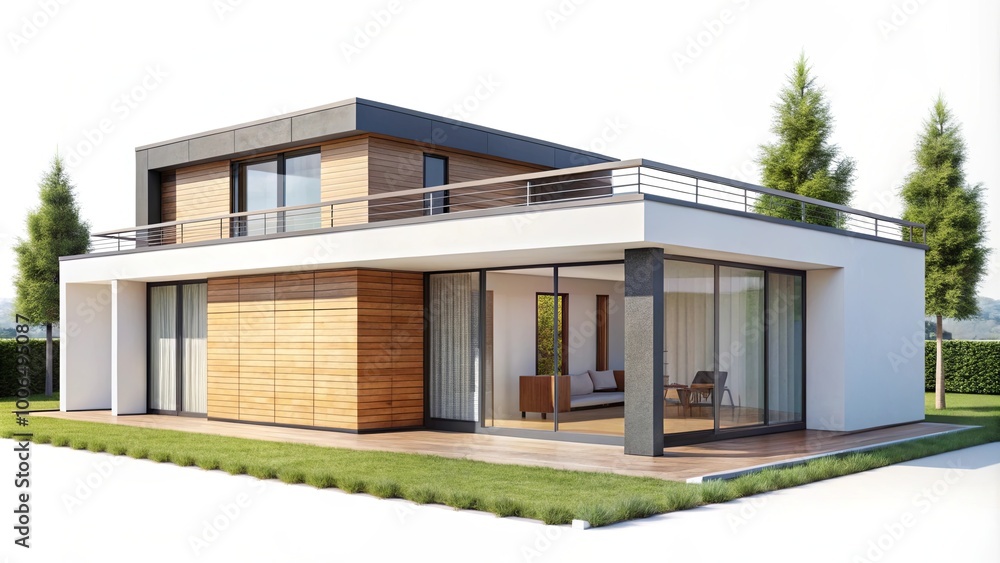 Modern Simple Flat Roof House Model with Mini Garden Modern Simple Flat Roof House Model with Mini Garden