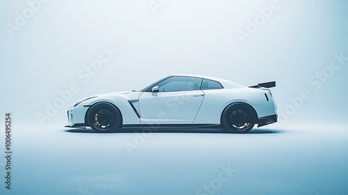 White Sports Car on a Light Blue Background