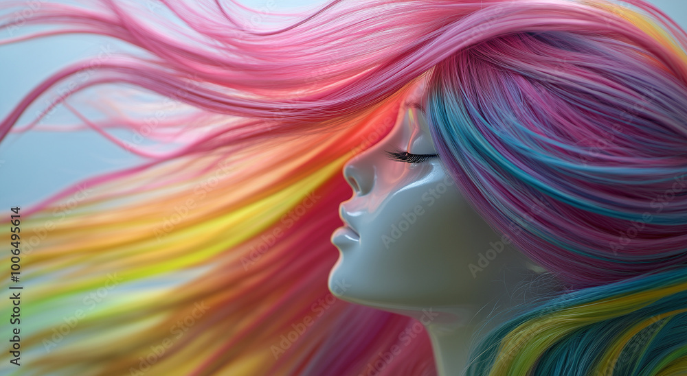 Vibrant colors, woman's face, rainbow hair, surreal beauty, dynamic art, colorful strands, fantasy concept Vibrant colors, woman's face, rainbow hair, surreal beauty, dynamic art, colorful strands, fantasy concept