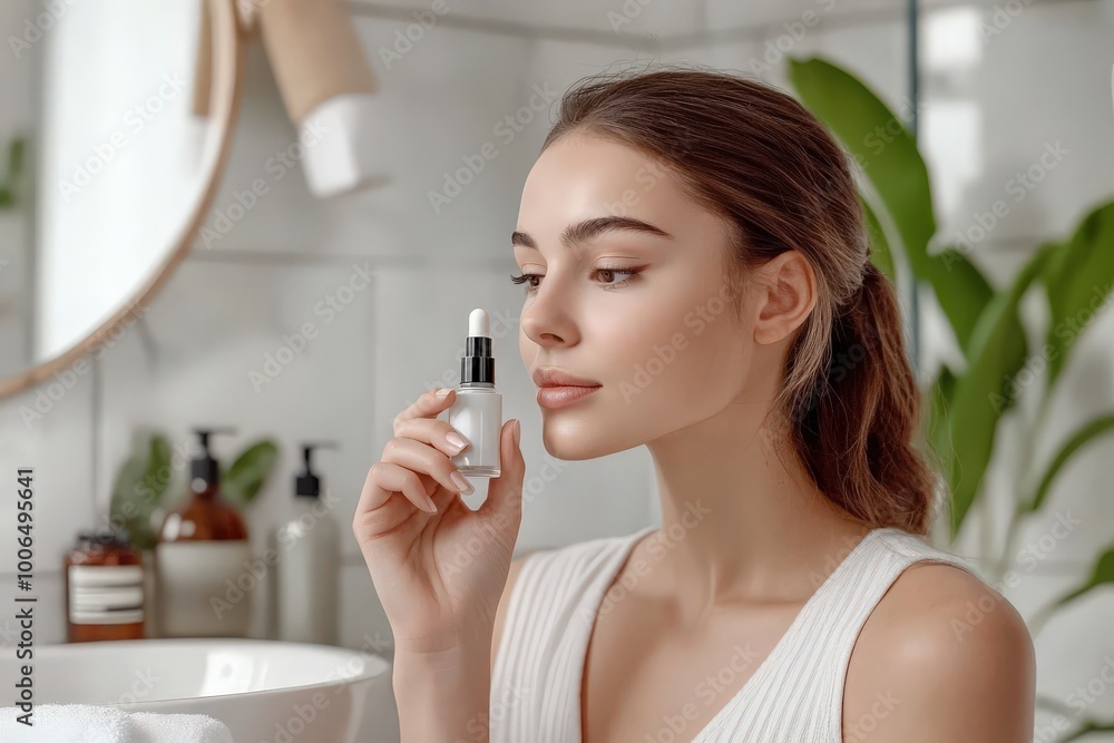 Facial Serum: Beautiful Young Woman Applying Natural Anti-Aging Skin Treatment Facial Serum: Beautiful Young Woman Applying Natural Anti-Aging Skin Treatment