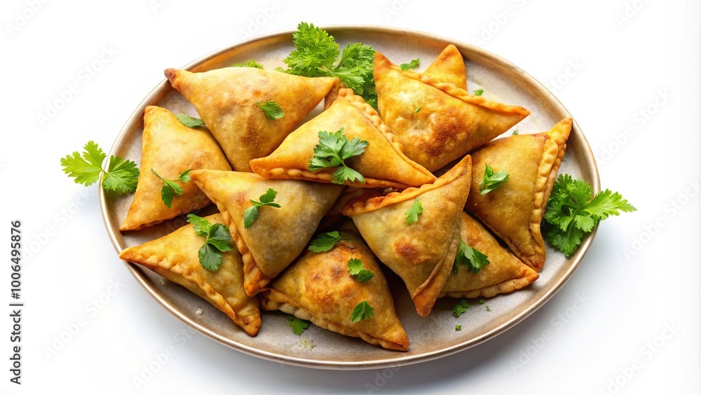 Vegetarian Indian Samosas on a Round Plate Vegetarian Indian Samosas on a Round Plate