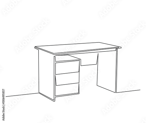 Continuous one line drawing of table home office furniture. Desk furniture simple line art vector design.
