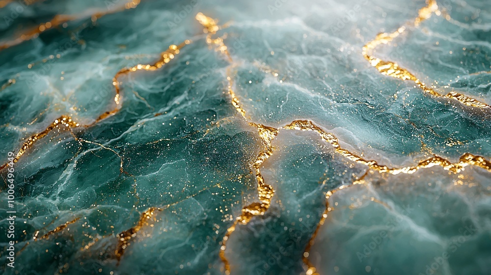 A smooth pastel green marble surface with delicate gold veins running through, evoking a calm and elegant mood A smooth pastel green marble surface with delicate gold veins running through, evoking a calm and elegant mood