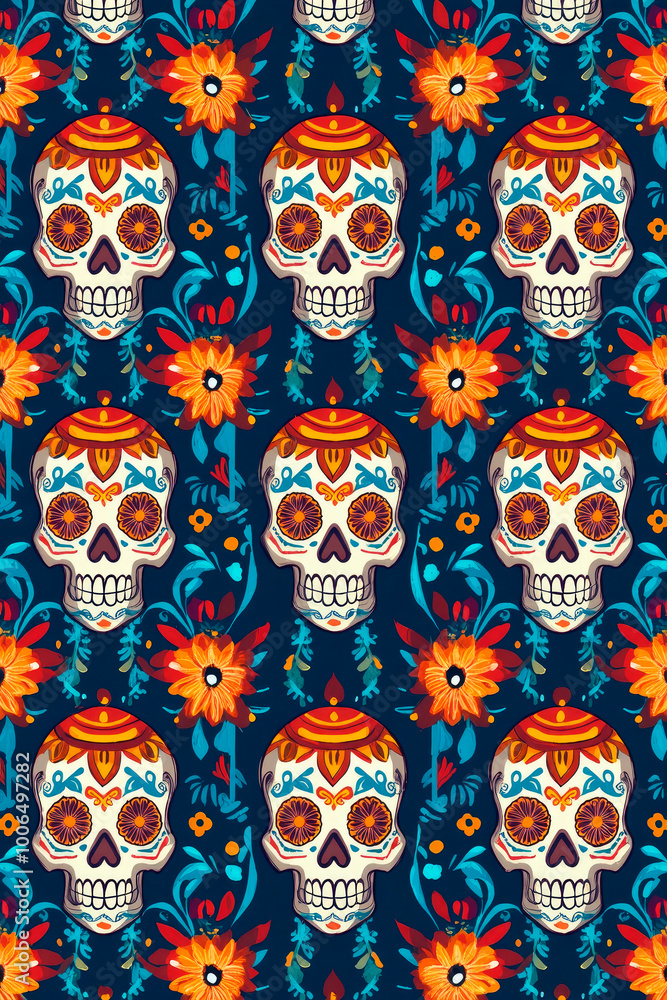 day of the dead background with colorful skulls pattern day of the dead background with colorful skulls pattern