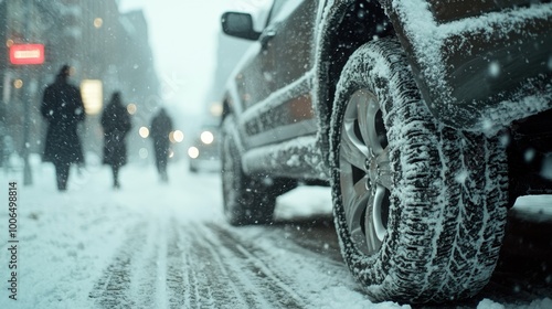 Winter Traffic: Cars on Icy Roads During Heavy Snow