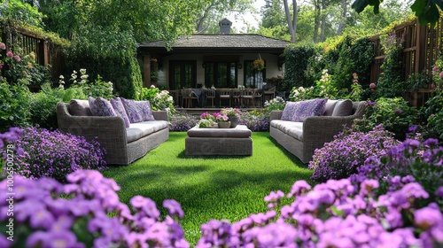 Relaxing Patio with Purple Flowers