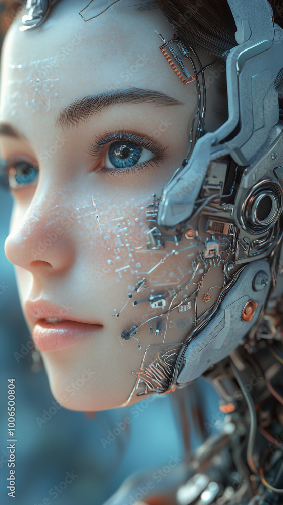 Robotic woman close up. Robotic woman close up.