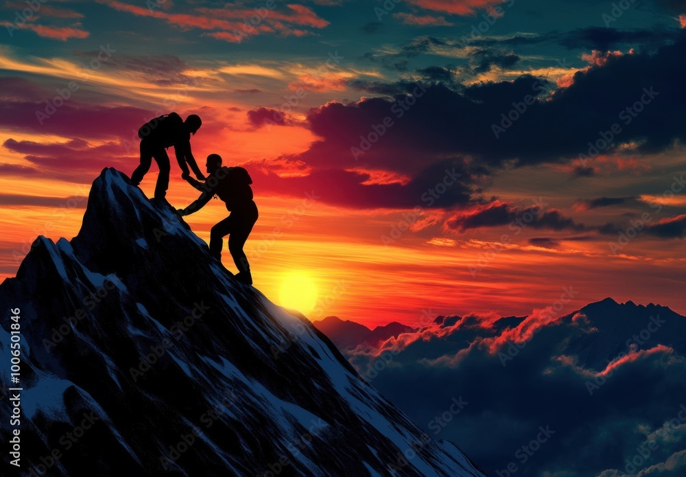 Climbers Conquering the Summit: A Stunning Sunset Adventure in the Mountains Climbers Conquering the Summit: A Stunning Sunset Adventure in the Mountains