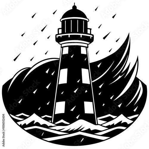 a lighthouse standing against a violent snowstorm 