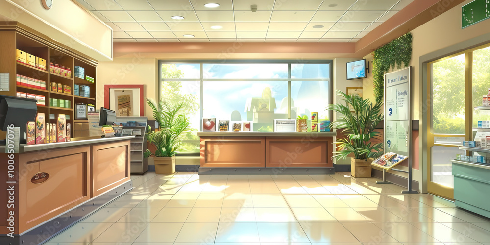 Hospital Gift Shop Wall: Featuring gift shop merchandise displays, seasonal promotions, and a board with gift shop hours. Hospital Gift Shop Wall: Featuring gift shop merchandise displays, seasonal promotions, and a board with gift shop hours.