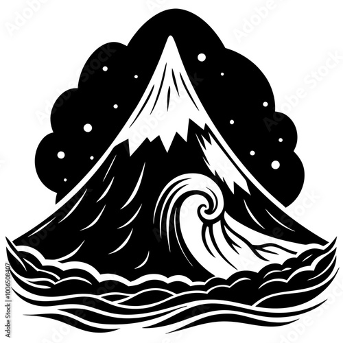 snowy mountain peak with a blizzard swirling aroun.