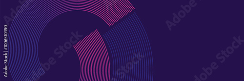Blue and pink abstract banner with circular geometric line shapes background. Modern futuristic hi-technology concept.