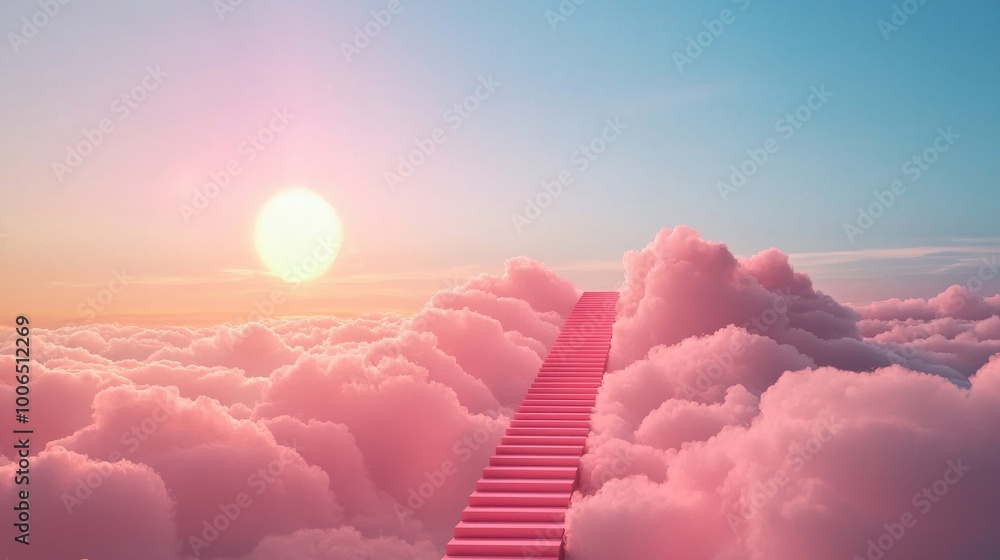Stairway to Happiness: A stairway made of soft, glowing clouds leading ...