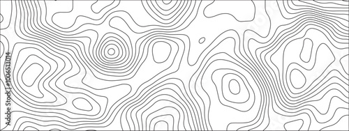White background topography contour map with black curve lines. Geography contour map linear background vector illustration. White topology and topography vector design